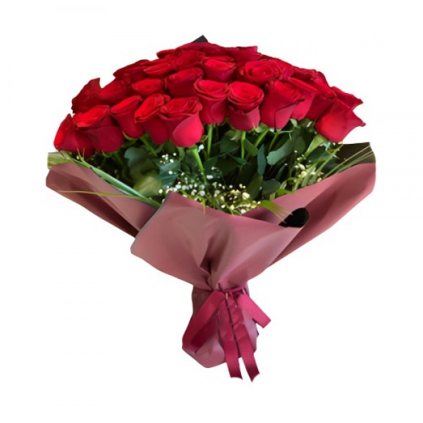 Kırmızı Kağıtta Kırmızı Gül Buketi (41'li - ~70 cm)