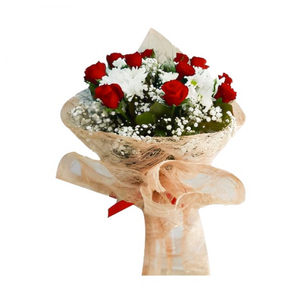 Kırmızı Gül ve Beyaz Papatya Buketi (~35 cm)