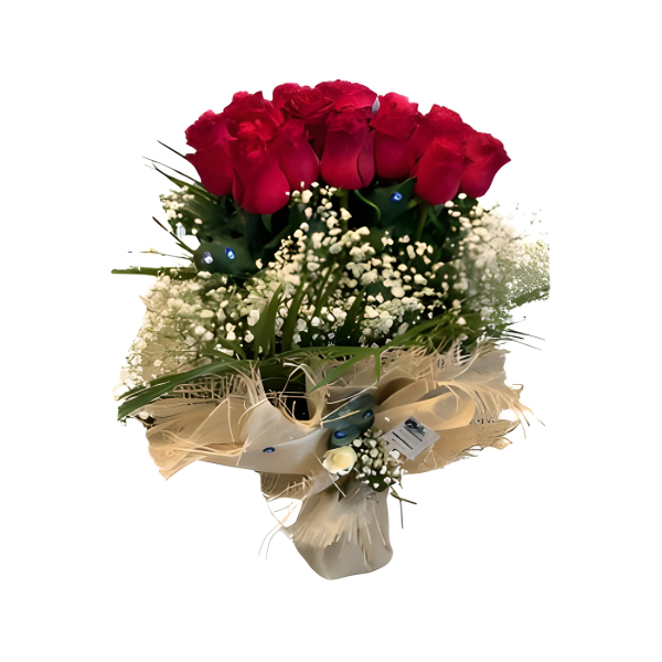 Doğal Hasırda Kırmızı Gül Buketi (51'li - ~70 cm)