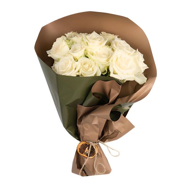 Yeşil Buket Kağıdında Beyaz Güller (15'li - ~46 cm)